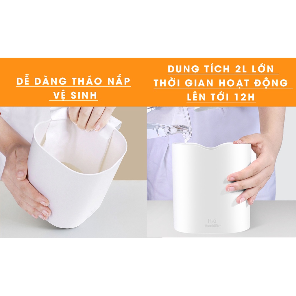 Máy Phun Sương Dung Tích Lớn 2L Tạo Độ Ẩm Không Khí, Khuếch Tán Tinh Dầu Cao Cấp - Đèn Led Ngủ Tiện Lợi