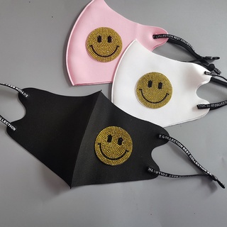 Khẩu trang Cotton lụa lạnh thoáng khí hình mặt cười lấp lánh cho người lớn/trẻ em