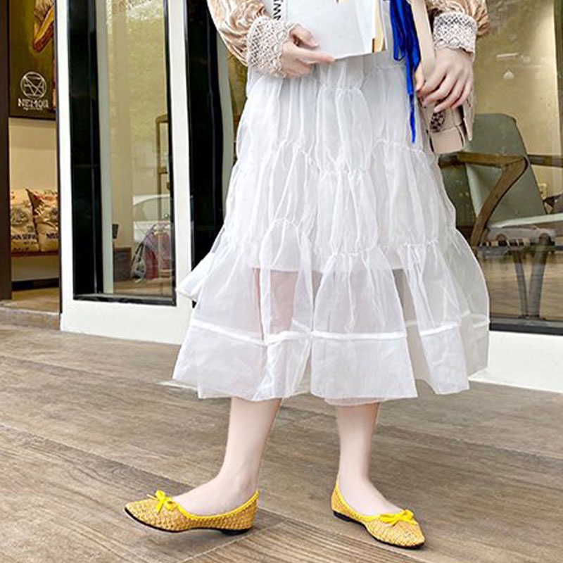 Giày búp bê QIAOYILUO mũi nhọn đính nơ thời trang dành cho nữ