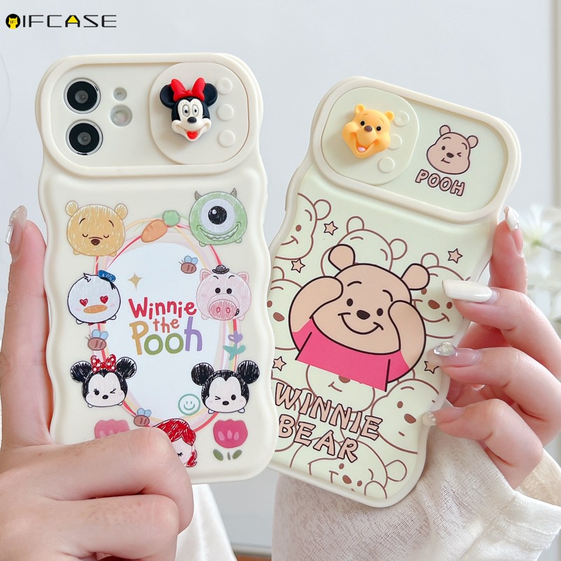 Ốp Điện Thoại Mềm Họa Tiết Gấu Pooh / Chuột Mickey Minnie Có Nắp Trượt Bảo Vệ Camera Cho iPhone 13 12 11 Pro Max XS Max XR X