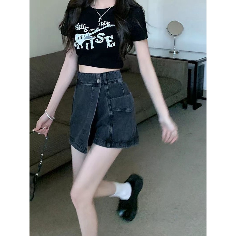Quần Short Jeans Lưng Cao Dáng Chữ A Thời Trang Mùa Hè Cho Nữ