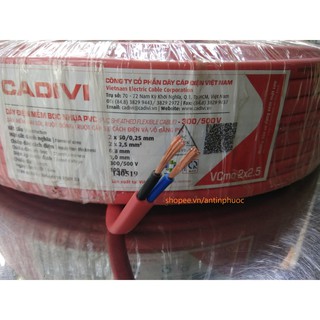 Dây điện đôi mềm 2 lớp vỏ Cadivi 2 x 2.5mm (Vcmo 2×50/0.25) – bán lẻ theo mét