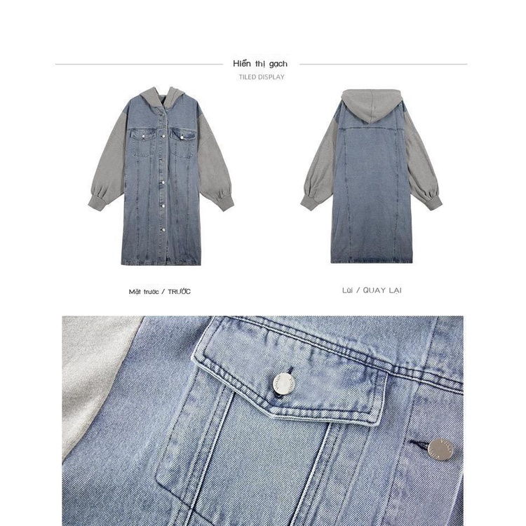 Áo Khoác denim Tay Dài Có Nón Dáng Rộng Mỏng Phong Cách Hàn Quốc Thời Trang Cho Nữ