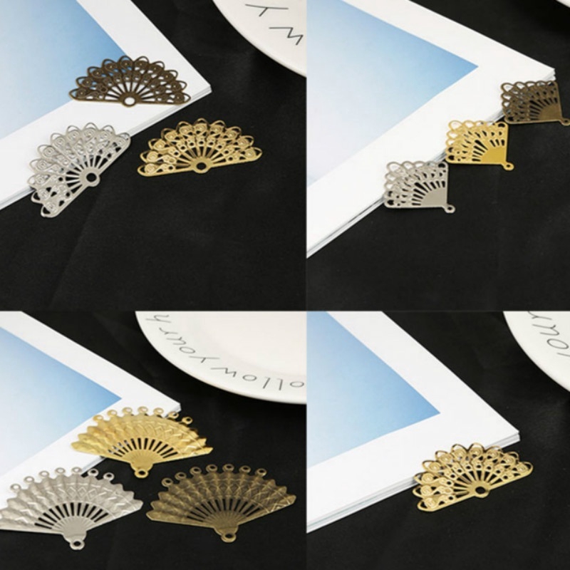 10pcs/pack Creative Vintage Fan Shaped Iron Pendant Pendant for Earring Hair Jewelry Making Supplies