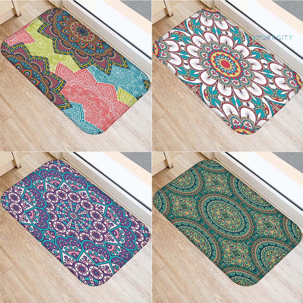 Thảm Chùi Chân Chống Trượt Họa Tiết Hoa Mandala Dành Cho Phòng Tắm