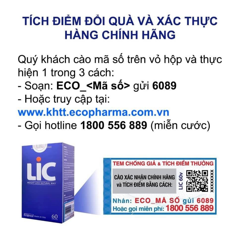 Lic - Giảm cân Có tem tích điểm - Chính hãng Eco - Giảm cân an toàn từ thảo dược, hạ mỡ máu-Lọ 60 viên