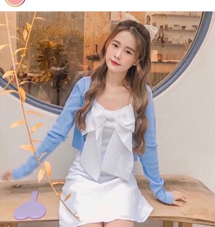 ❤️ Đầm 2 Dây Trắng Nơ Ngực