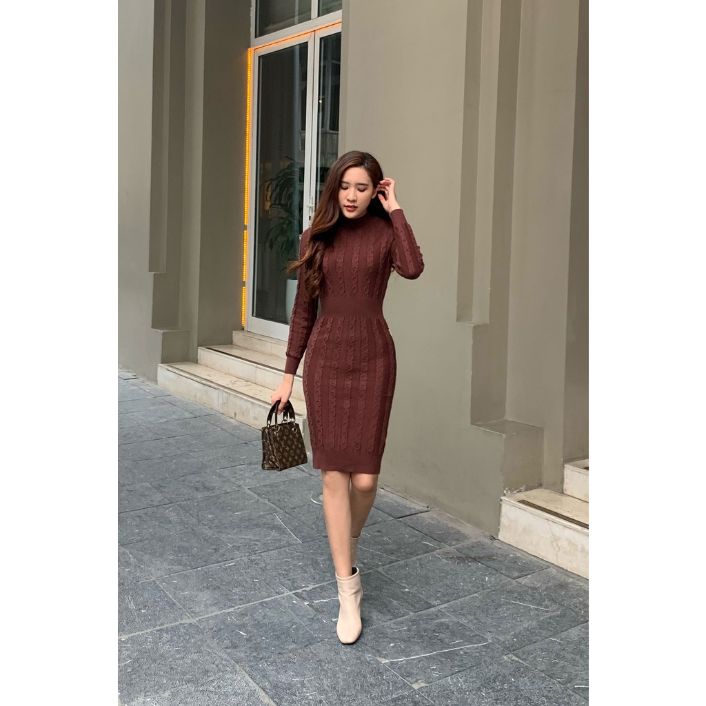 Đầm Nữ Ôm Vặn Thừng Cổ Bo By Lamer L63F21T005