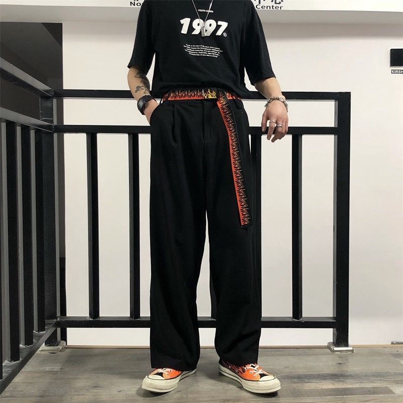 Thắt lưng 227004 khóa trượt vải canvas in họa tiết ngọn lửa phong cách Hàn Quốc dễ phối đồ cho nam nữ