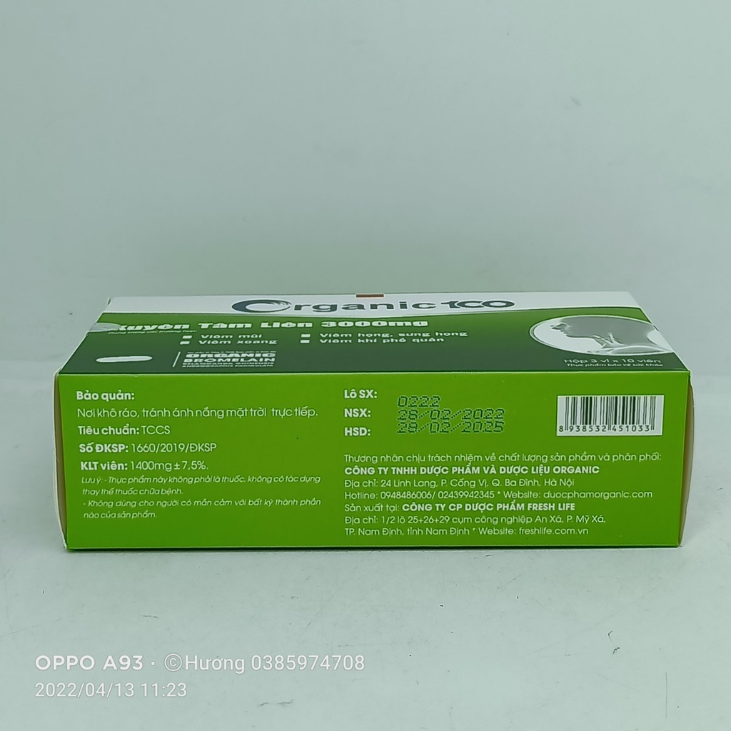 Organic 100 với thành phần xuyên tâm liên 3000mg hộp 30 viên