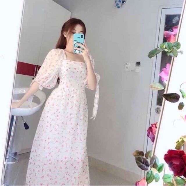 Đầm hoa cổ vuông tay phồng [Ảnh thật | BigBuy360 - bigbuy360.vn