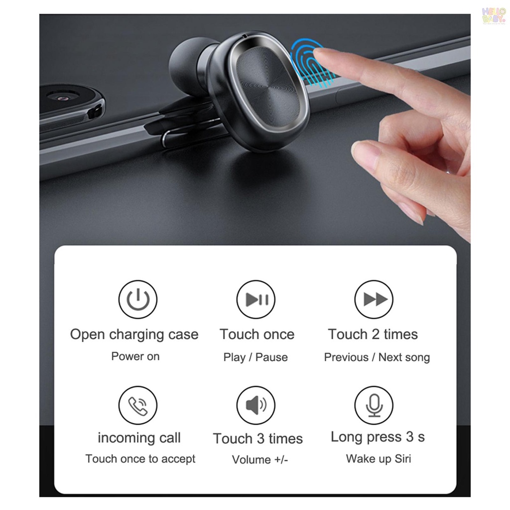B9 BT 5.0 Earphones Sports Mini Earphones Cordless Stereo Headphone with Auto Pairing Touch-Control LED-Display Waterproof Telephone Answering Function