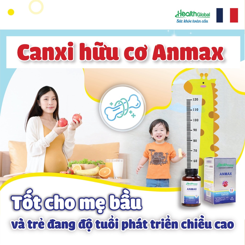 Canxi hữu cơ ANMAX 60 viên Health Golbal của Pháp - Bổ xung canxi hiệu quả