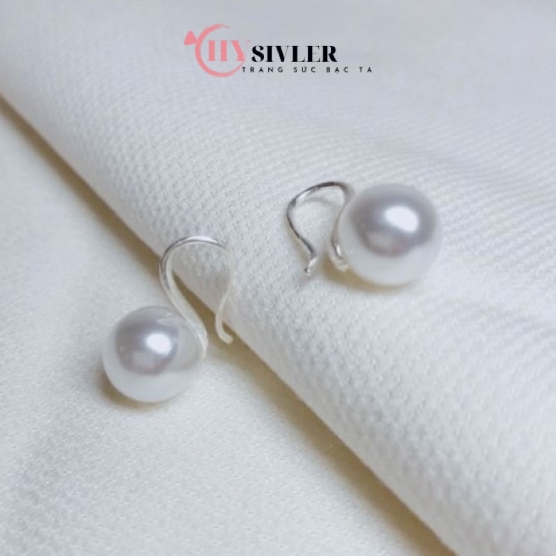 Bông tai ngọc trai nhân tạo dạng móc câu bạc ta bông tai nữ bạc thật giá rẻ