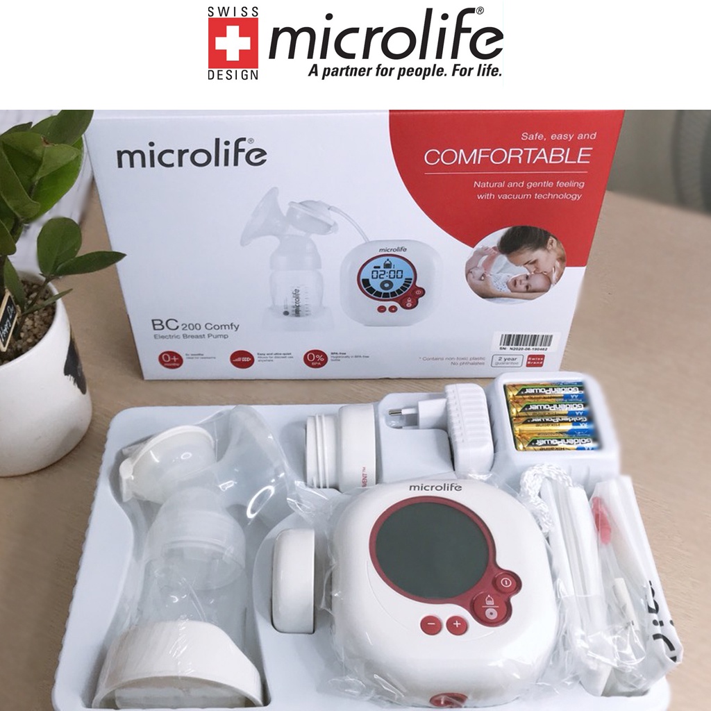 [Thương Hiệu Thụy Sĩ] Máy hút sữa điện Microlife BC200 Comfy - Có Chế Độ Kích Thích Và 10 Chế Hút Sữa Tự Động