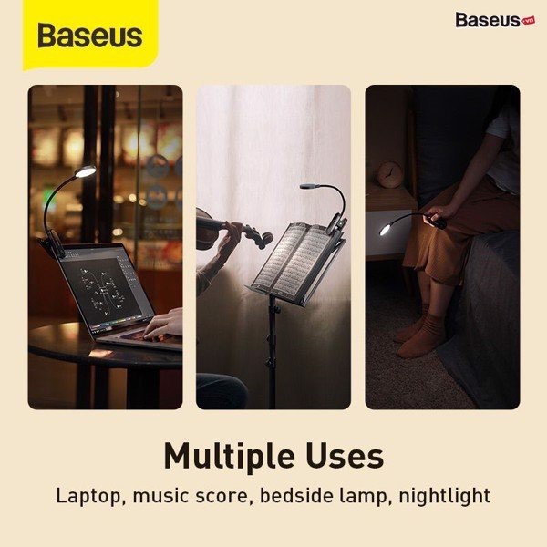 Đèn đọc sách mini, pin sạc tiện dụng Baseus Comfort Reading Mini Clip Lamp (dịu mắt, 3 mức sáng, 350mAh, 24h sử dụng)