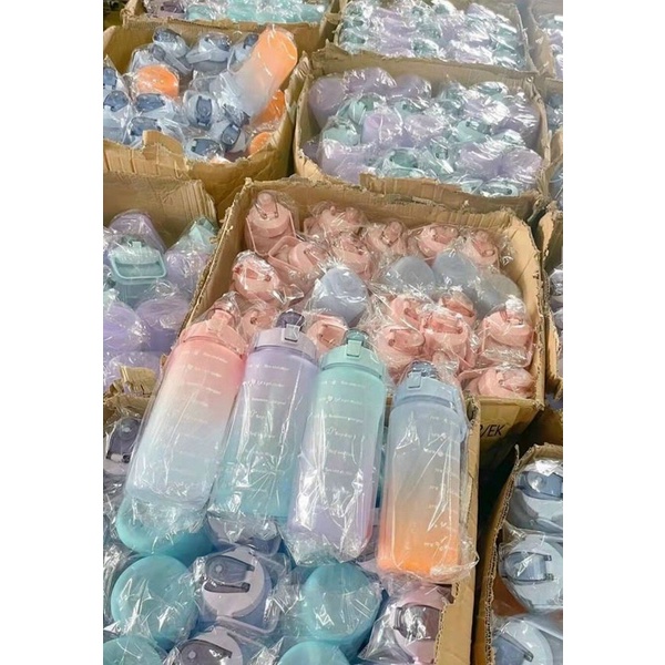 Bình Nước 2L  Bình Nước Thể Thao Cute 2L Có Ống Hút, Vạch Chia Nhắc Giờ Dành Cho Người Lười Uống Nước