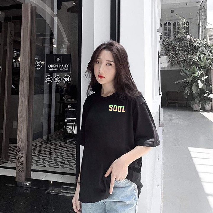 Áo thun nữ chữ kiểu OFF - SOUL- LEFT - Hình NY Phản Quang cá tính đẹp vải dày mịn