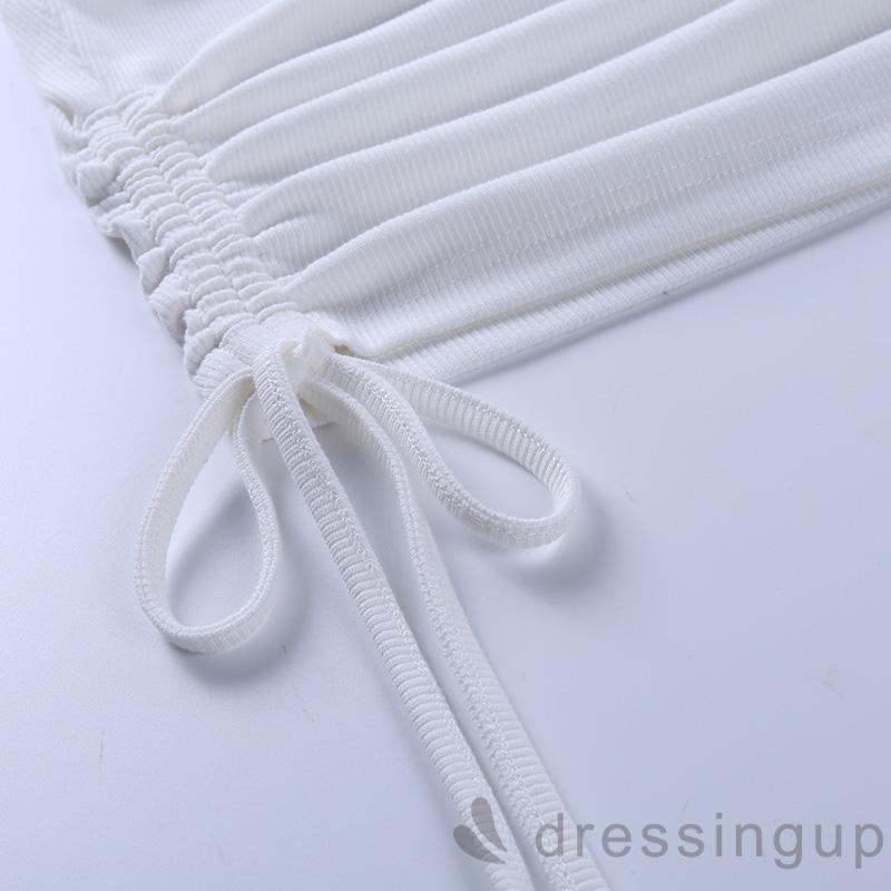 DRESSINGUP-Áo thun lệch vai dài tay gợi cảm bên hông có dây rút ôm sát cho nữ