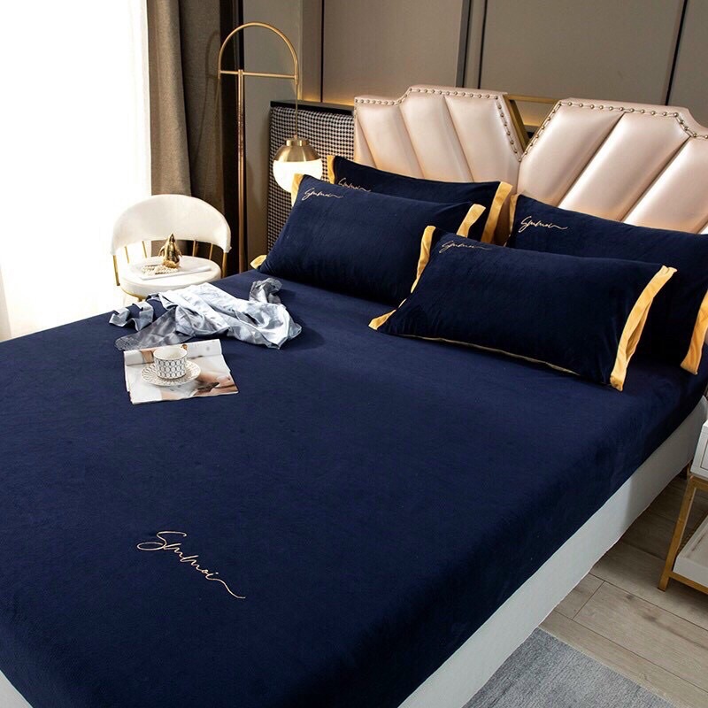 NỈ NHUNG MỊN THÊU THƯƠNG HIỆU SUMOI ĐỦ SIZE( tặng kèm hai vỏ gối)