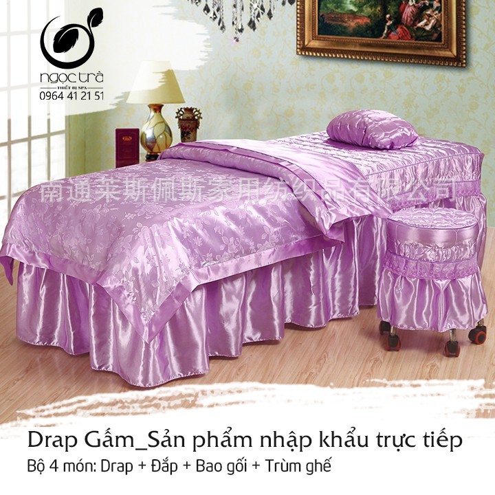 Bộ Ga Gấm trải giường spa, nối mi phun xăm 4 món