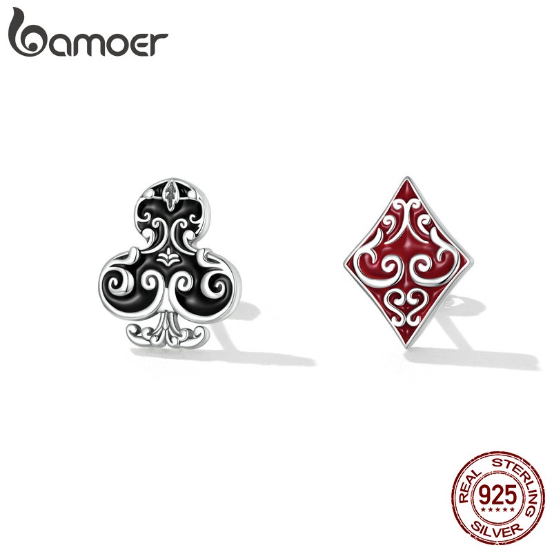 Bông tai BAMOER SCE1457 bạc 925 hình lá bài poker thời trang unisex