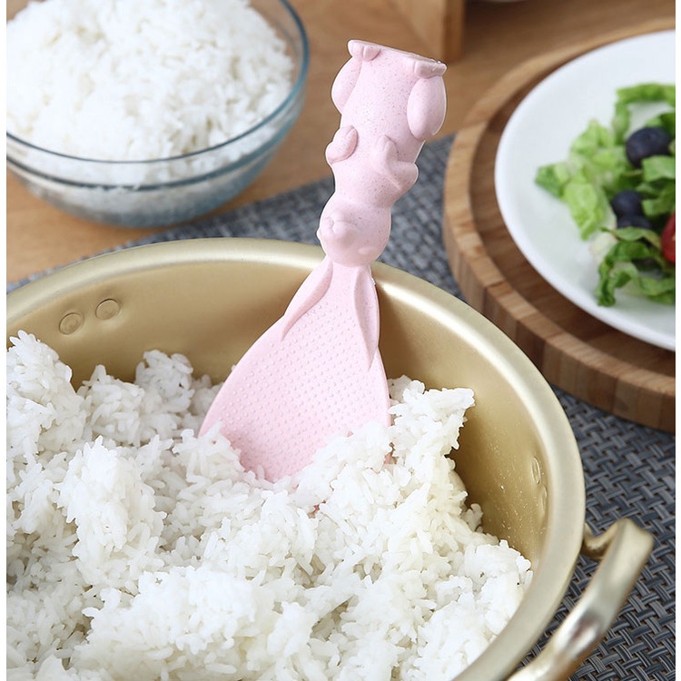 Vá Thìa Xới Cơm Lúa Mạch Hình Thỏ Đứng Dễ Thương Tiện Lợi An Toàn