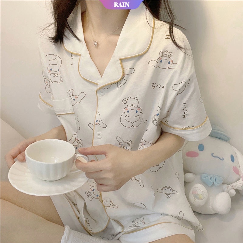SANRIO Bộ Đồ Ngủ Dáng Rộng In Họa Tiết Hoạt Hình Thời Trang Mùa Hè Cho Nữ