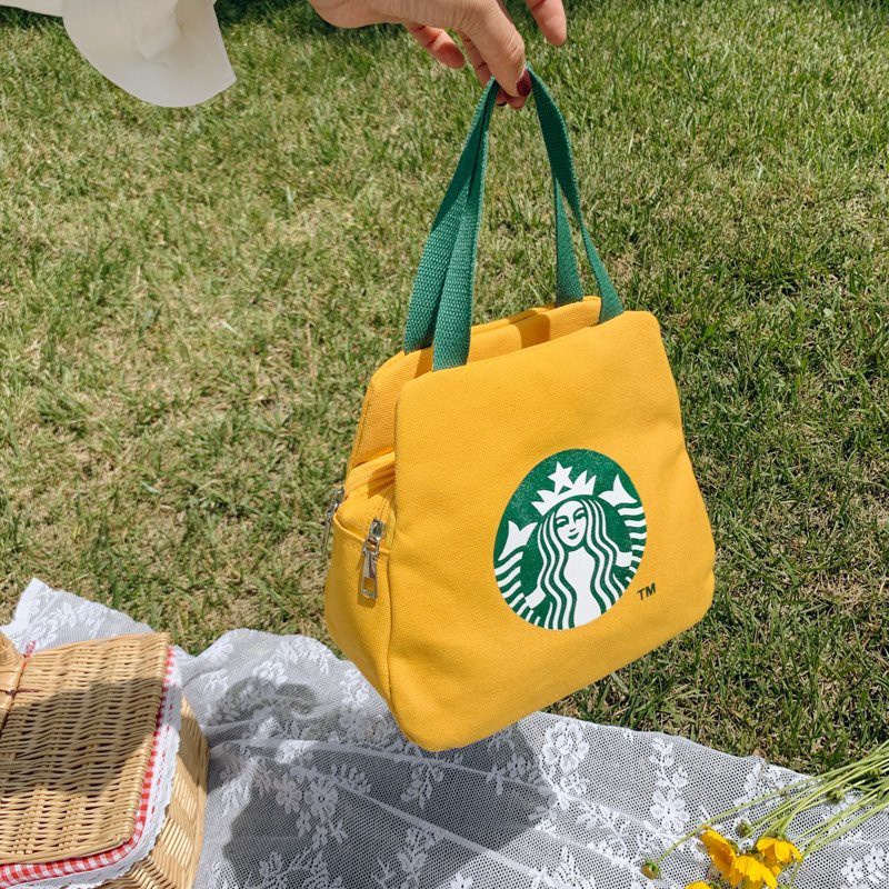 STARBUCKS Túi xách Tote đựng mỹ phẩm hai lớp bằng vải Canvas phong cách Nhật Bản đa năng thân thiện với môi trường