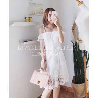 Đầm rớt vai ren lá