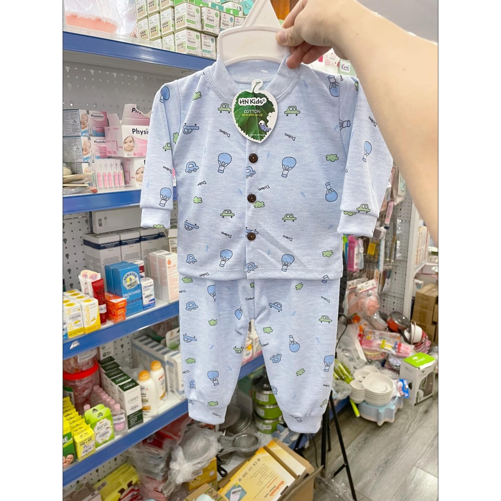 [Form nhỏ] Bộ dài hnkids cúc giữa cotton nỉ, bộ dài tay cho bé trai bé gái