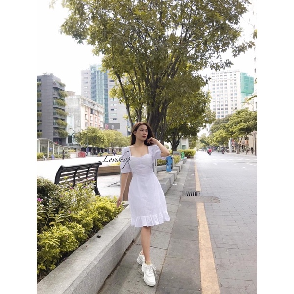 Váy/Đầmxô trắng nơ sau Lovi