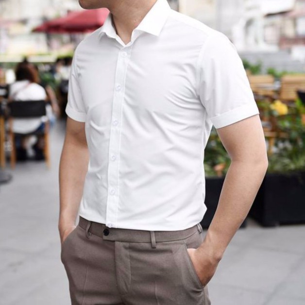 Áo sơ mi nam Ngắn Tay kiểu dáng Hàn Quốc , vải lụa thái mềm mịn , chống nhăn nam tính | BigBuy360 - bigbuy360.vn