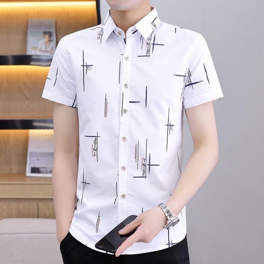 Áo Sơ Mi Nam Ngắn Tay ❤️ Áo Sơ Mi Nam Cộc Tay Họa Tiết Chữ TNFS Thời Trang Erina Cao Cấp Form Áo Chuẩn