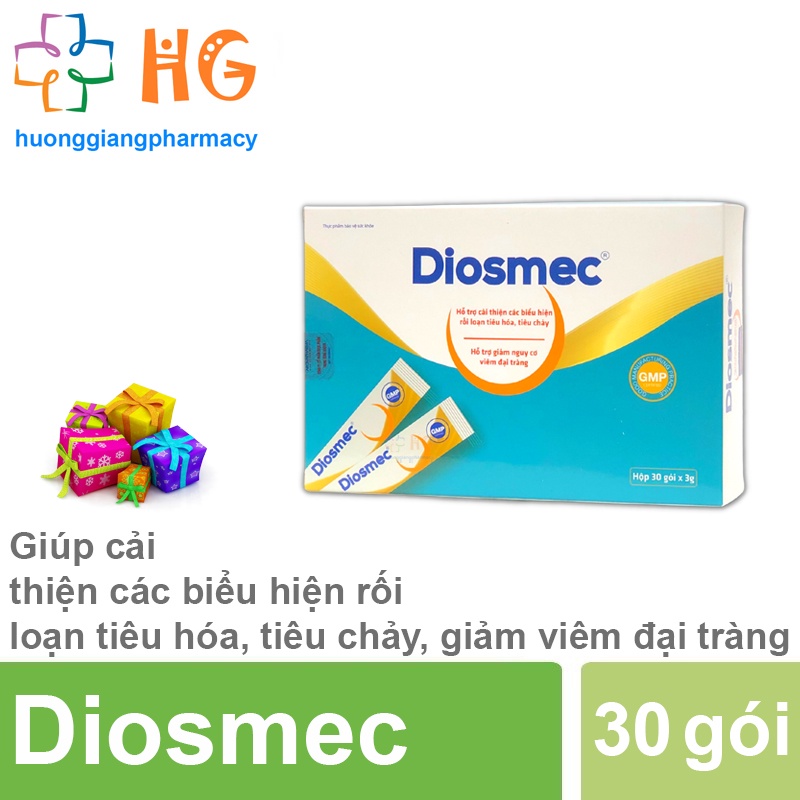 Diosmec hỗ trợ cải thiện các biểu hiện rối loạn tiêu hóa tiêu chảy và giảm nguy cơ viêm đại tràng Hộp 30 gói