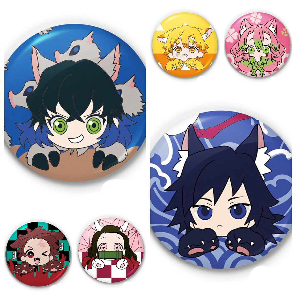 Huy hiệu cài IN HÌNH Kimetsu no Yaiba Thanh gươm diệt quỷ ver tai thú anime chibi dễ thương tiện lợi 01