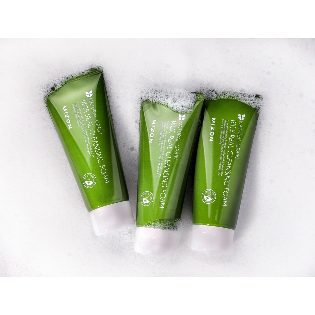 Sữa rửa mặt tạo bọt MIZON Rice Real Cleansing Foam 150ml tạo độ ẩm làm sáng da