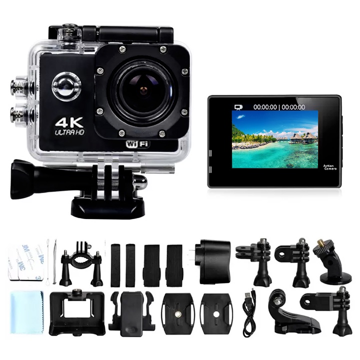 Camera hành trình xe máy Gắn Mũ Bảo Hiểm, Camera Hành trình chống nước 4K Sports Ultra HD DV - Bảo hành 1 năm 1 đổi 1