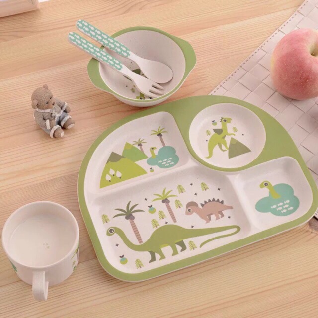 Set khay bát ăn dặm sợi Tre