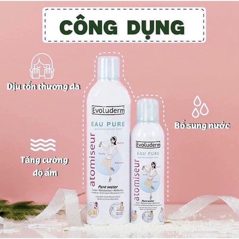 Xịt khoáng Evoluderm giúp dưỡng ẩm và làm dịu da của Antomiseur Eau Pure -Alisa