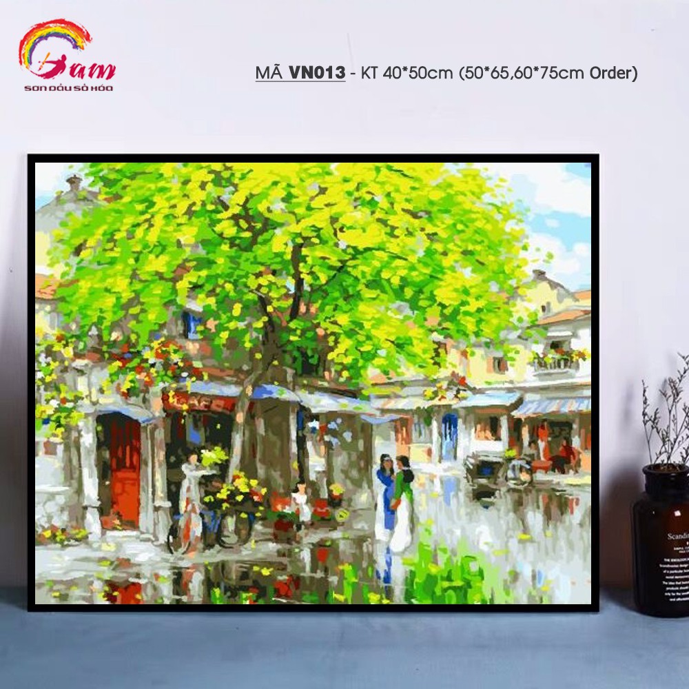 Tranh tô màu theo số sơn dầu số hóa Gam Tranh phong cảnh Việt Nam Phố cổ mùa hạ mã VN013