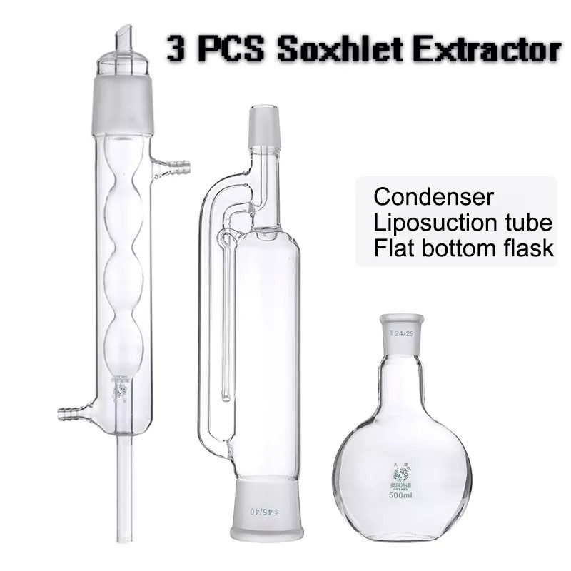 500ML 24/29 45/40 Phòng Thí Nghiệm Thủy Tinh Soxhlet Extractor Condenser Set W/Bình Đáy Phẳng_123Lifevn