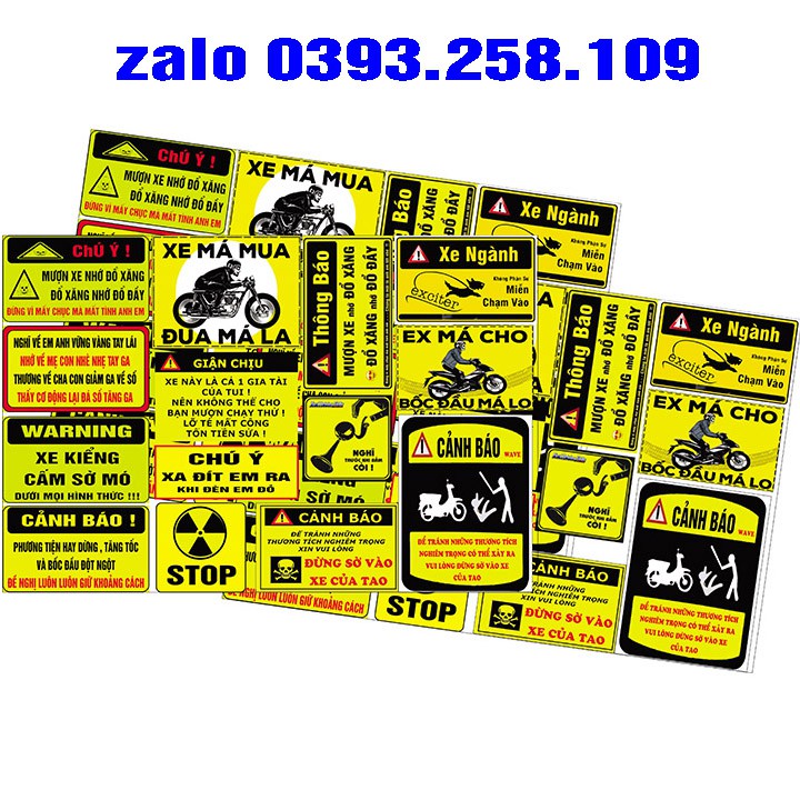 combo 14 tem cảnh báo logo cảnh báo dán xe