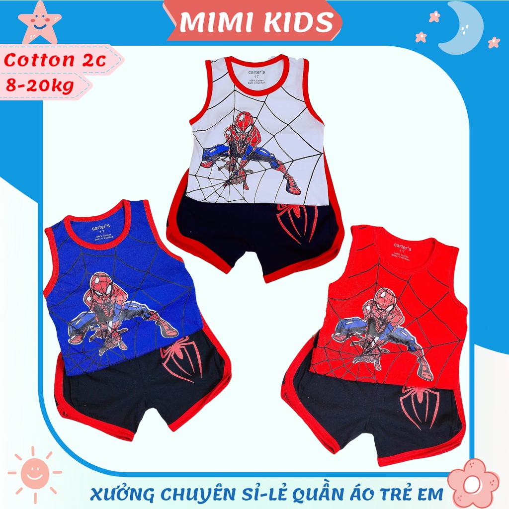 Quần áo bé trai, bộ quần áo ba lỗ sát nách in hinh siêu nhân nhện spider man cho bé 7-20kg