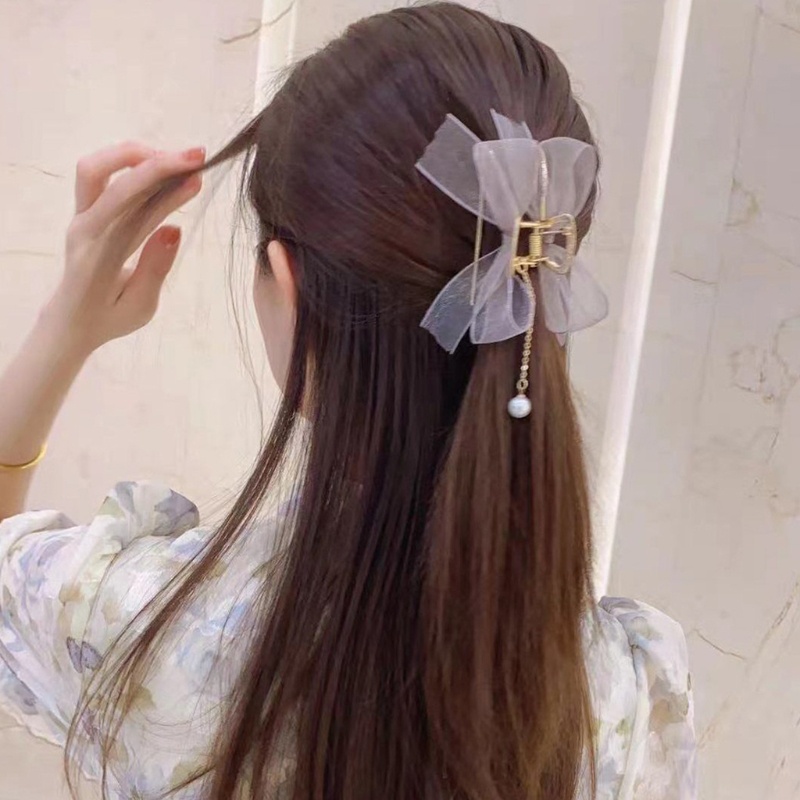 Kẹp Tóc Dạng Móng Vuốt Đính Ngọc Trai Chống Trượt Phong Cách Pháp