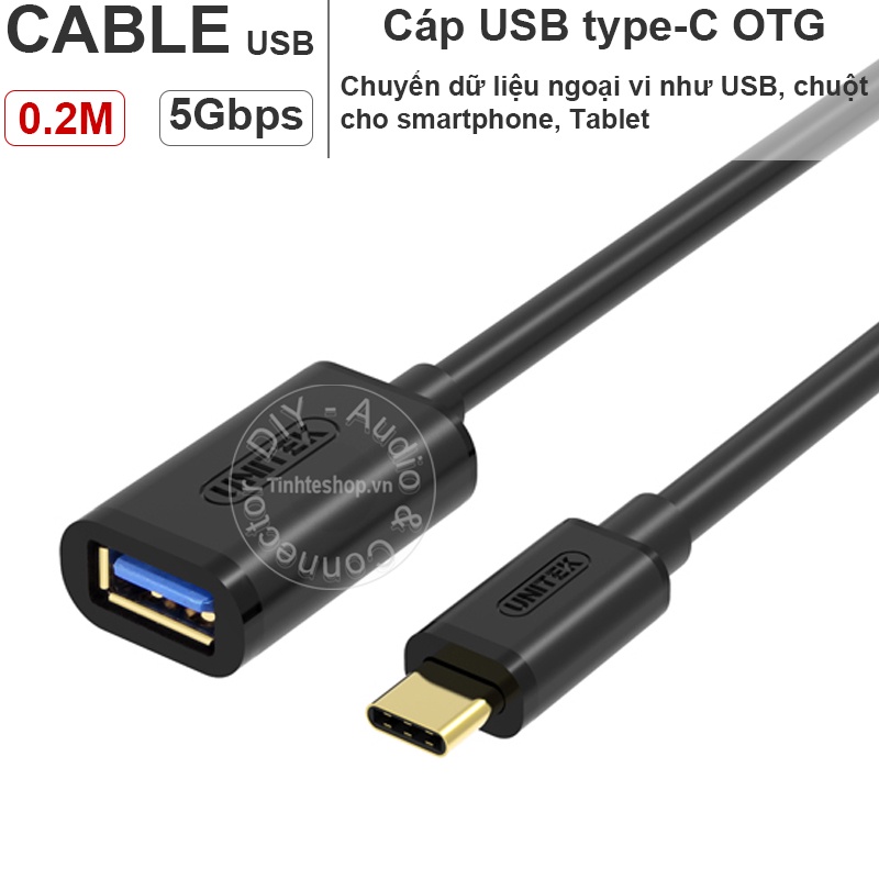 Dây USB type-C OTG - USB-C 3.1 đực ra USB 3.0 cái cắm Chuột Bàn phím USB flash cho Laptop Smartphone 1M Unitek Y-C476BK