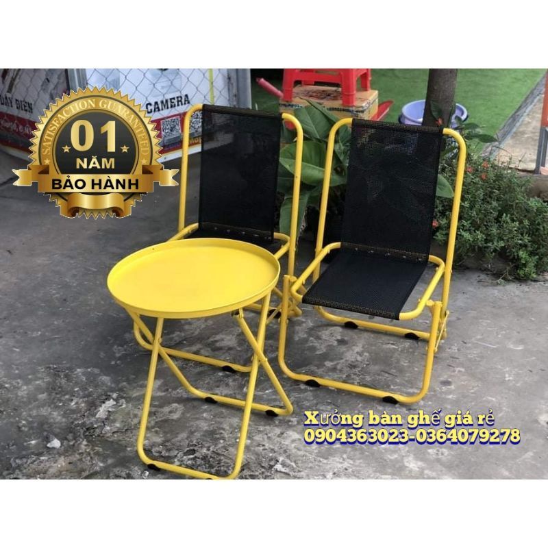 WOW Bộ 1 bàn tròn 2 ghế xếp (MÀU VÀNG) gọn đa năng, bộ bàn trà chanh, cafe quán góc, du lịch tiện dụng "VUA GIA RÉ SỐ1"