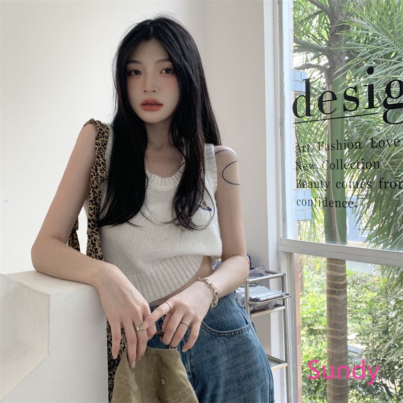 Áo Sát Nách Dệt Kim Thêu Họa Tiết Đơn Giản Thời Trang Mùa Hè Phong Cách Hàn Quốc Cho Nữ