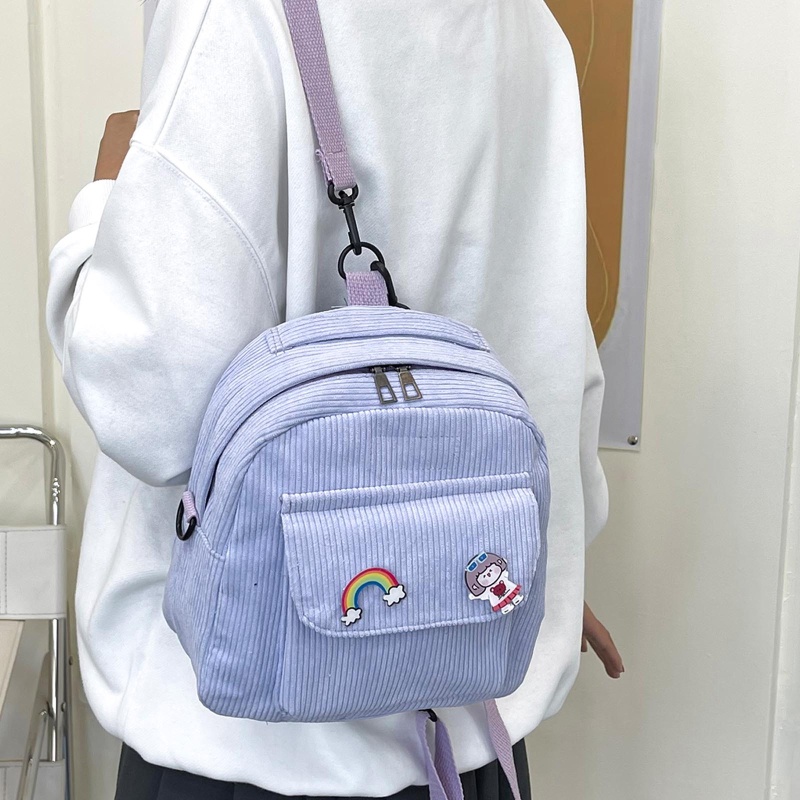 Ba Lô Đi Học / Du Lịch Vải Nhung Kẻ Thời Trang Cho Nữ