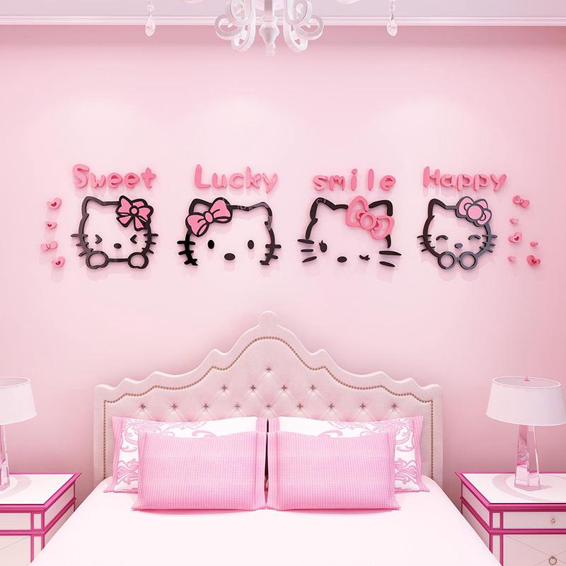 Miếng Dán Tường Trang Trí Phòng Ngủ Cho Bé Hình Mèo Hello Kitty 3d Dễ Thương